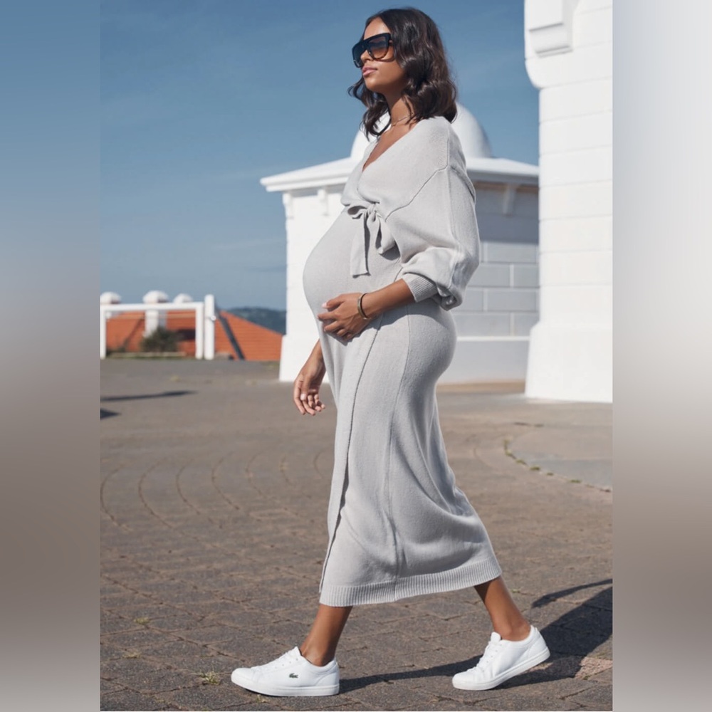 Legoe Heritage Knit Wrap Maternity Dress - Gray